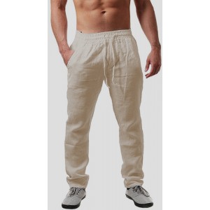 SMIFCAALOR Mens Cotton Linen Pants Loose Fit Elastic Waist Yoga Beach Pant Casual Summer Trousers