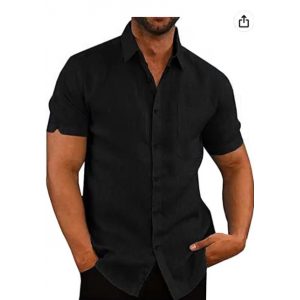 Button Down Short Sleeve Linen Shirts for Men Summer Casual Cotton Spread Collar Beach Shirts